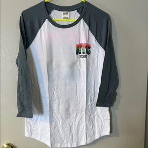 PINK Victoria's Secret Kids Long Sleeve Tee - White and Gray